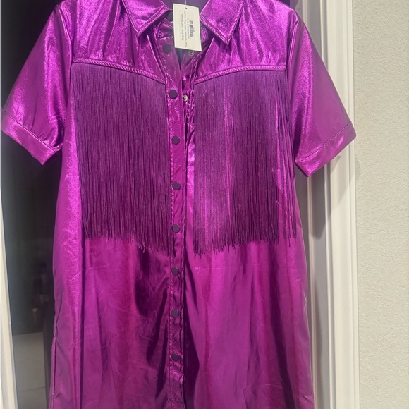 Faux leather purple fringe dress - Picture 4 of 5